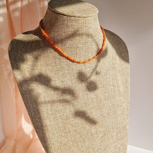 Choker necklace orange red coral with matte 14 K gold filled parts